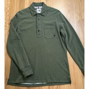 Relwen Rugby Polo Shirt Mens M Olive Green Long Sleeve Pocket Cotton Blend